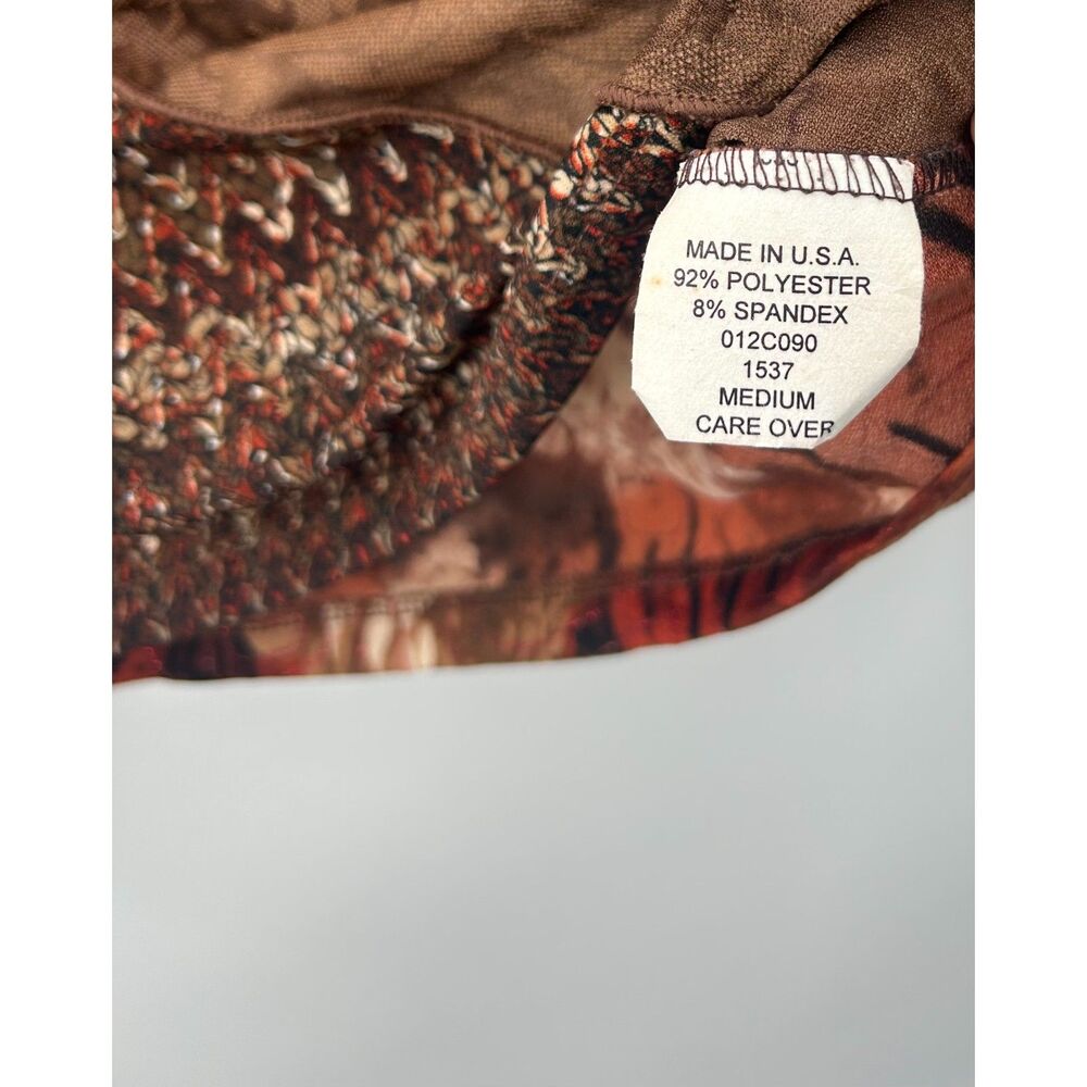 Vintage Y2K Hippie Abstract Shirt M Made in USA Stretch 3/4 Sleeve Embellished - Picture 2 of 5